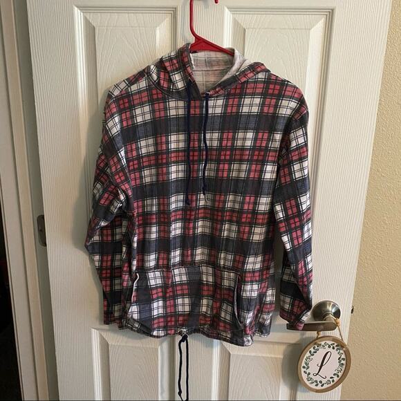 Plaid Drawstring Waist Pullover Hoodie Top Women's Approx Size Medium - Picture 8 of 8